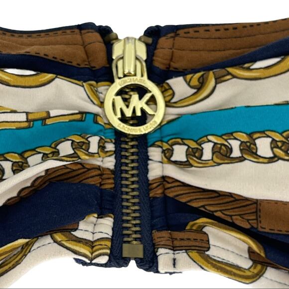 MICHAEL Michael Kors Women's Striped Chain Zip Front Bandeau Bikini Top Size S - Picture 3 of 8